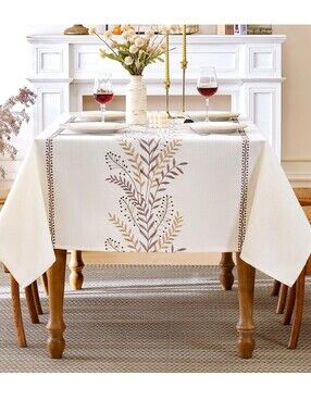 Amazon Cream Tablecloth with Taupe and Beige Leaf Design